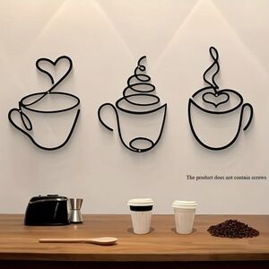Black Wire | 3 Coffee Drink Cups Wall Art Set | Home Decor Dopamine